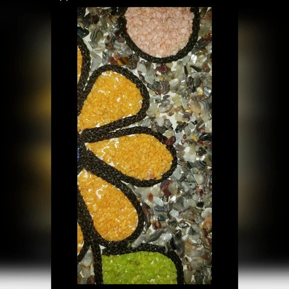 Vintage Mid-Century Gravel Art/Pebble ArtPsychedelic Flowers - Picture 6 of 9